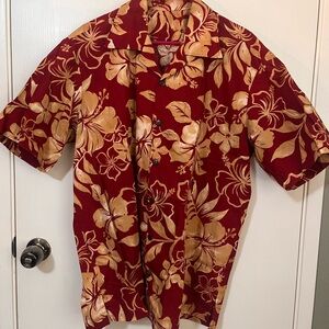 Tropical Floral Men's Shirt - Burgundy and Gold